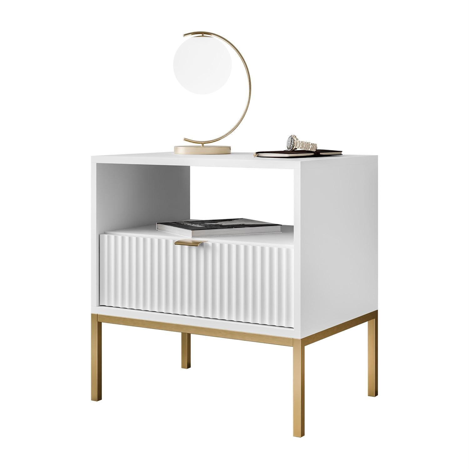 NACHTTISCH CORTADO GOLD S54 WEISS - Weiß, Holzwerkstoff (54/56/39cm) - Lookway