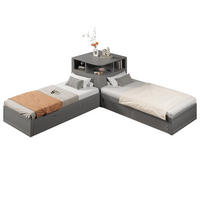 EINZELBETT aus MDF und Kiefer 90x200 cm Grau mit Ausziehbett, Schiebetüren und LED-Nachtlicht - Grau, Holz (90/200cm) - IVMEU