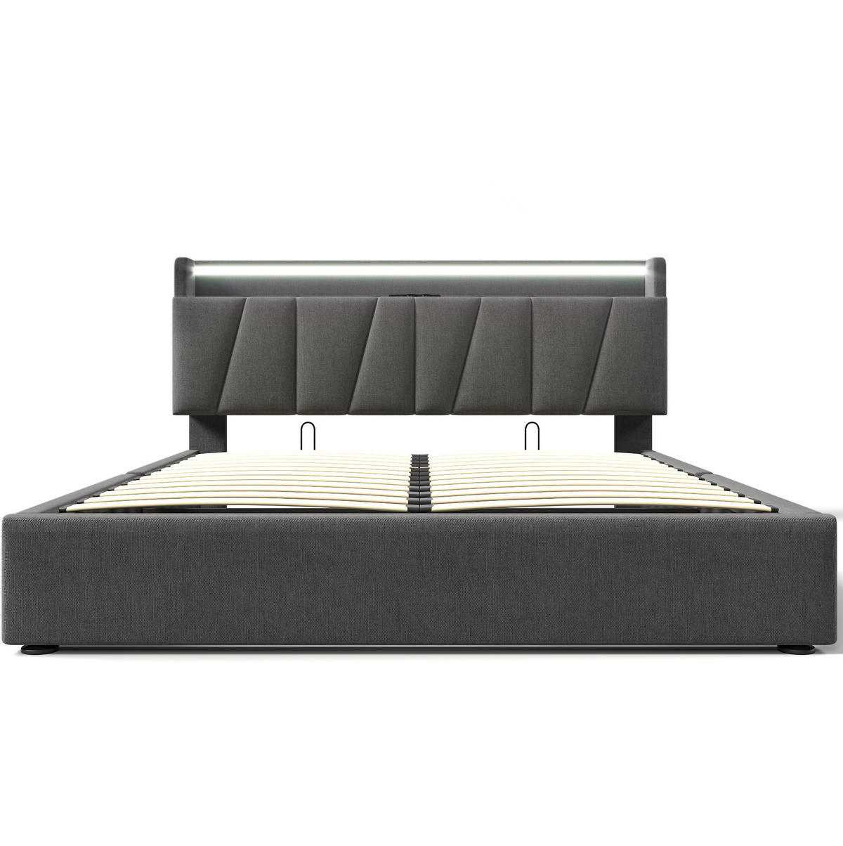 POLSTERBETT 140/200 cm mit LED-Beleuchtung, Stauraum-Kopfteil und USB in Grau - Grau, Textil (140/200cm) - BEAOK