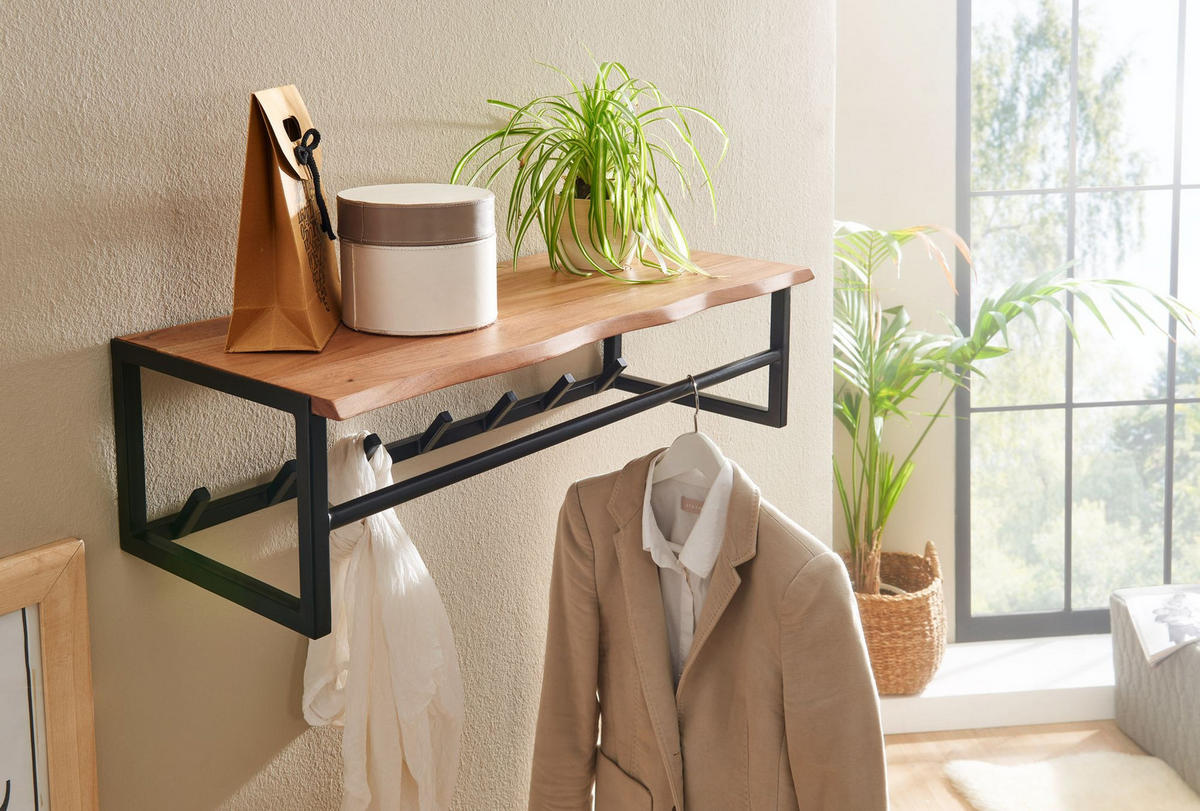WANDGARDEROBE Akazie Massivholz Metall Modern mit Baumkante - Beige, Holz/Metall (80/22/33cm) - KADIMA DESIGN