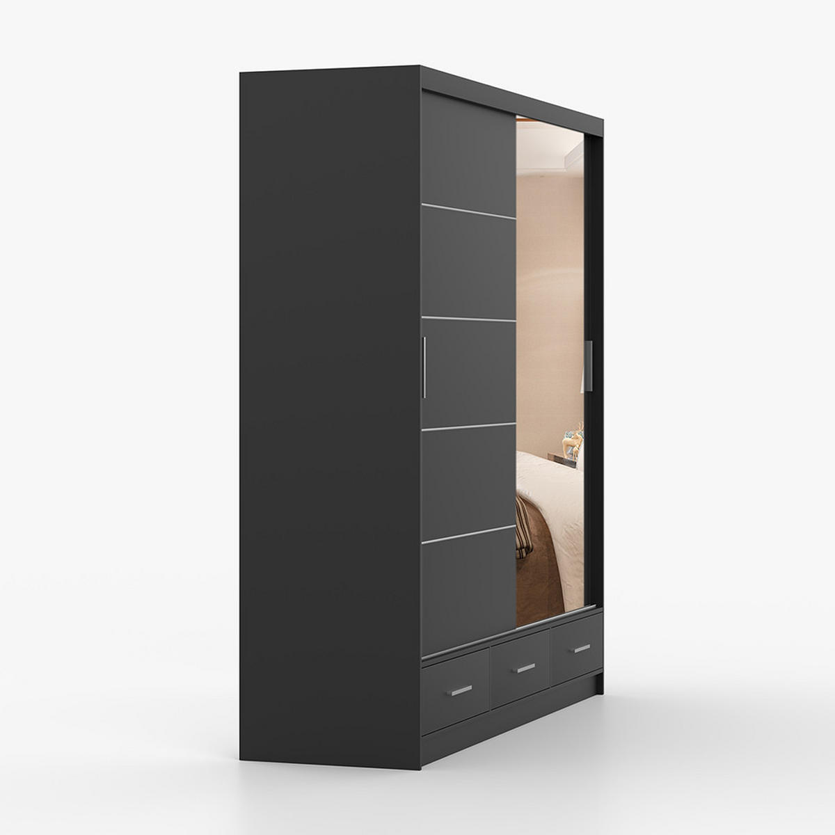 KLEIDERSCHRANK Florence 203 cm, 203/218/61, 2-türig, schwarz - Schwarz, Holzwerkstoff (203/218/61cm) - imoebel24