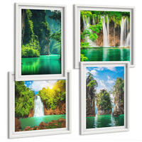 BILDER SET 4er Set - 50x50 cm & 40x60 cm Weißer Rahmen - Grüne Landschaften, Wasserfälle - Weiß, Kunststoff (50/50cm) - TULUP