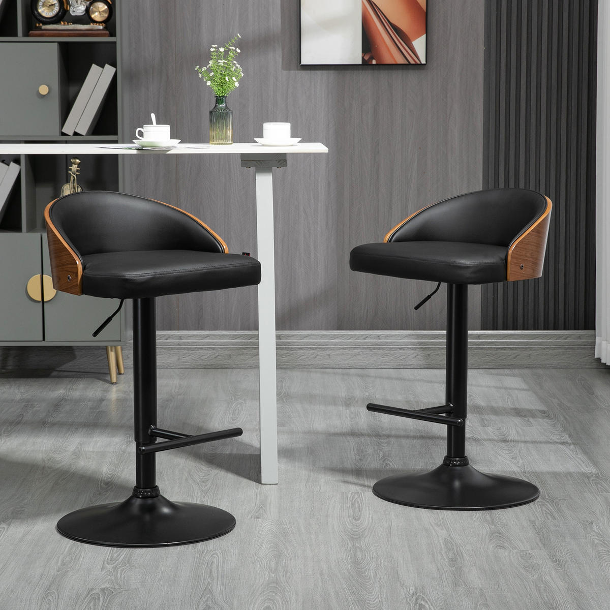 BARHOCKER, Kunstleder, Schwarz+Kaffee - Schwarz, Kunststoff (49.5/96/48cm) - HOMCOM