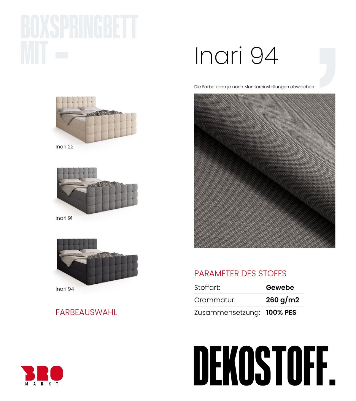 BOXBETT Detroit Duo mit Topper 180/200 Dunkelgrau - Dunkelgrau, Textil (180/200cm) - Bromarkt