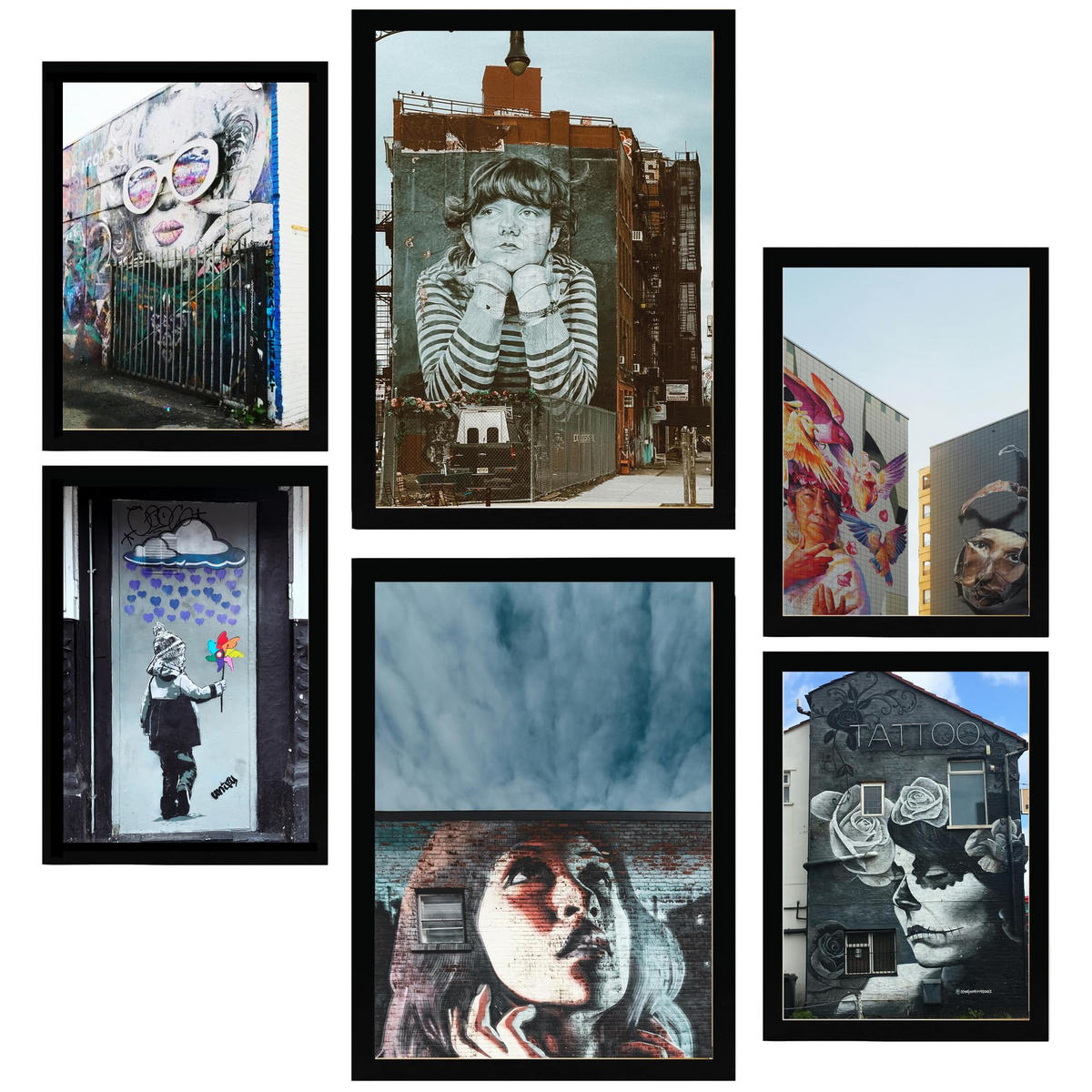 POSTER Set Mit 6 Graffiti Urbane Straßenkunst A3 & A4 Schwarzer Rahmen - Schwarz, Papier (29/3cm) - Nacnic