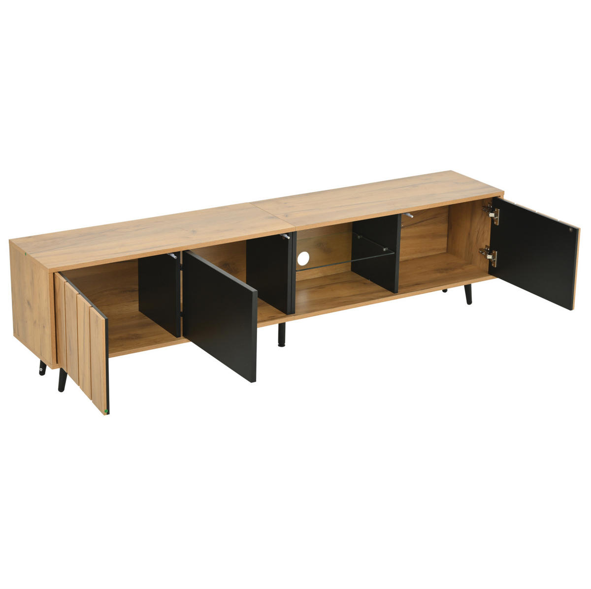 TV-LOWBOARD 175/31,5/45 cm Natur/Schwarz aus Spanplatte mit 3 Türen - Hellbraun, Holzwerkstoff (175/45/31.5cm) - OKWISH