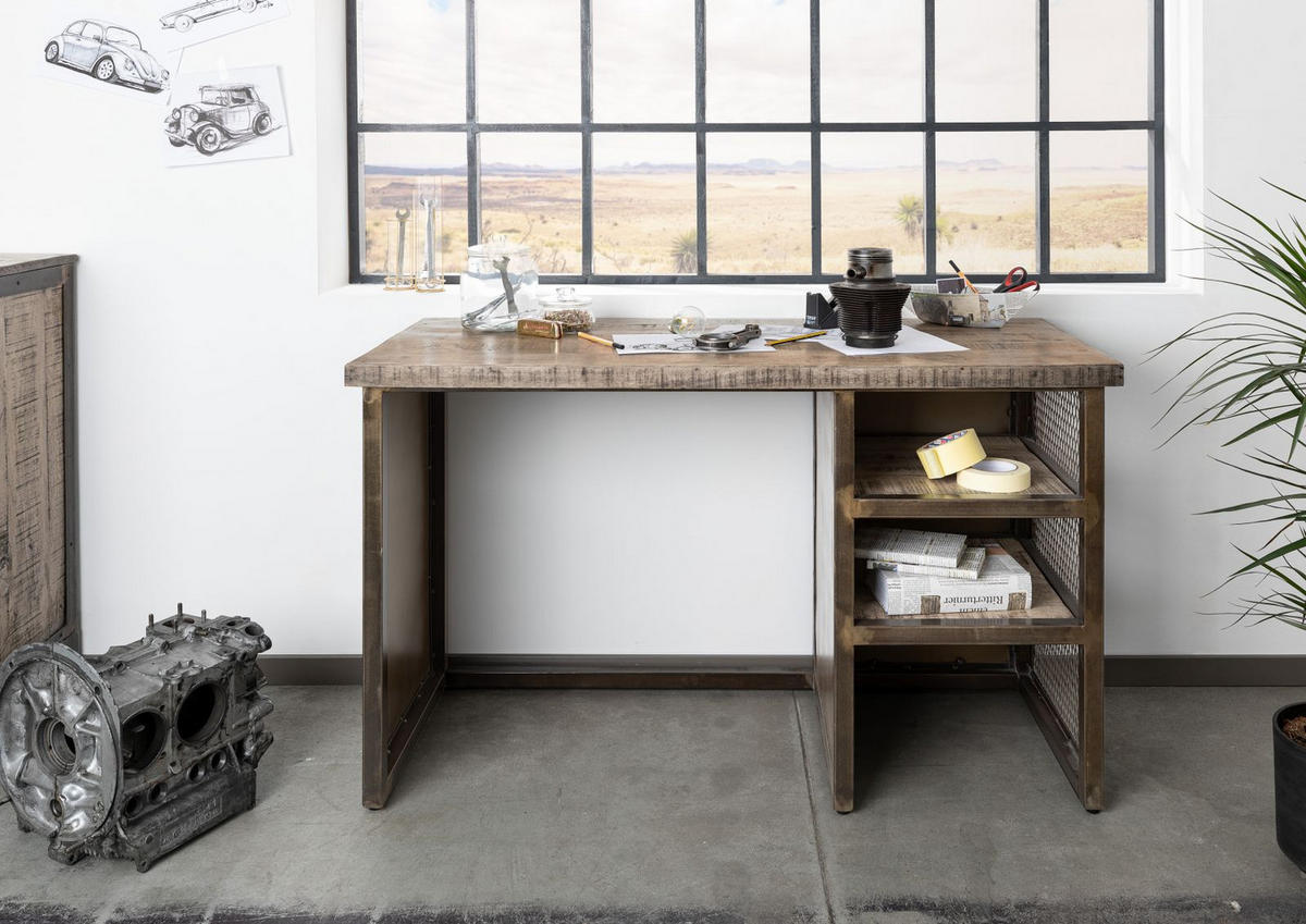 SCHREIBTISCH Mango122x52x76 braun lackiert HEAVY INDUSTRY #257 - Braun, Holz (52/122/76cm) - Massivmoebel24