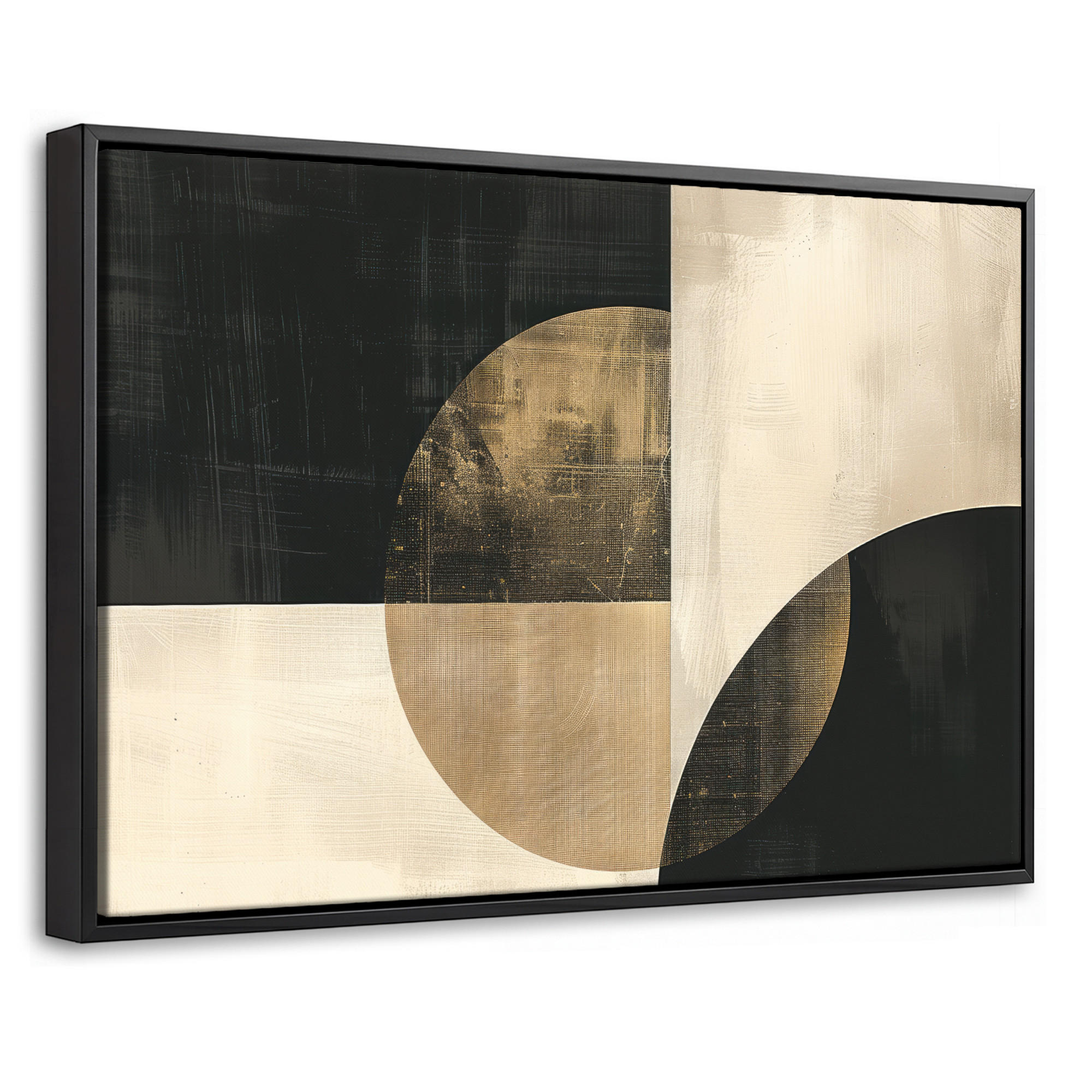 LEINWAND Bilder mit Rahmen - Abstrakt - Geometrische Formen - Schwarz - Gold - 60x40 - Ecru, Textil (60/40cm) - MuchoWow