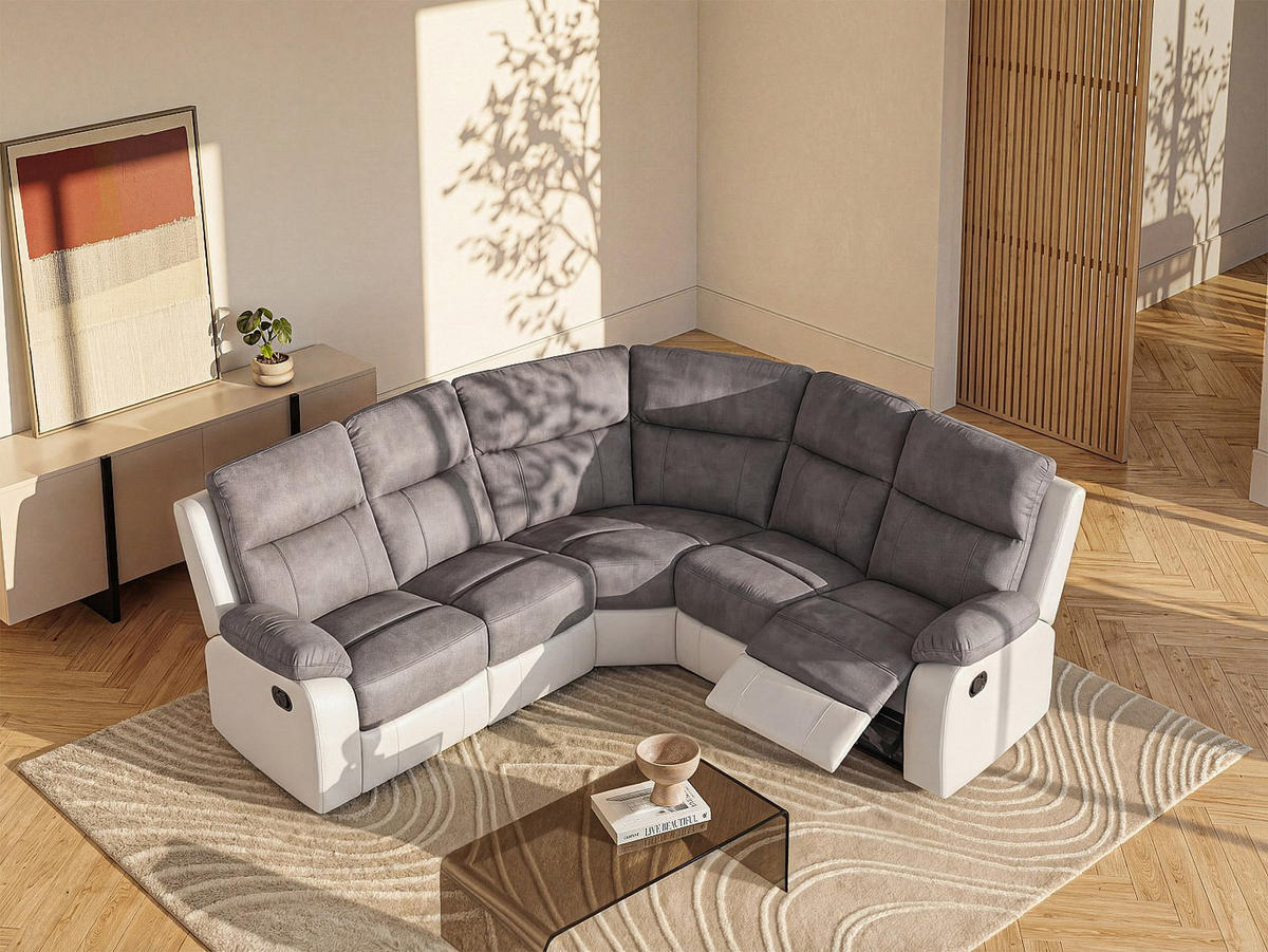 RELAXSOFA - 5 Personen - stoff - grau, weiß Tolzano - Weiß/Grau, Kunststoff/Textil (226/100.5/226cm) - Vente-Unique