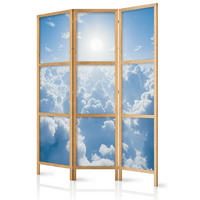 PARAVENT Japanischer 3-tlg 135x172 cm Wolken Und Sonne - Blau, Holz/Textil (135/172/3cm) - Muralo