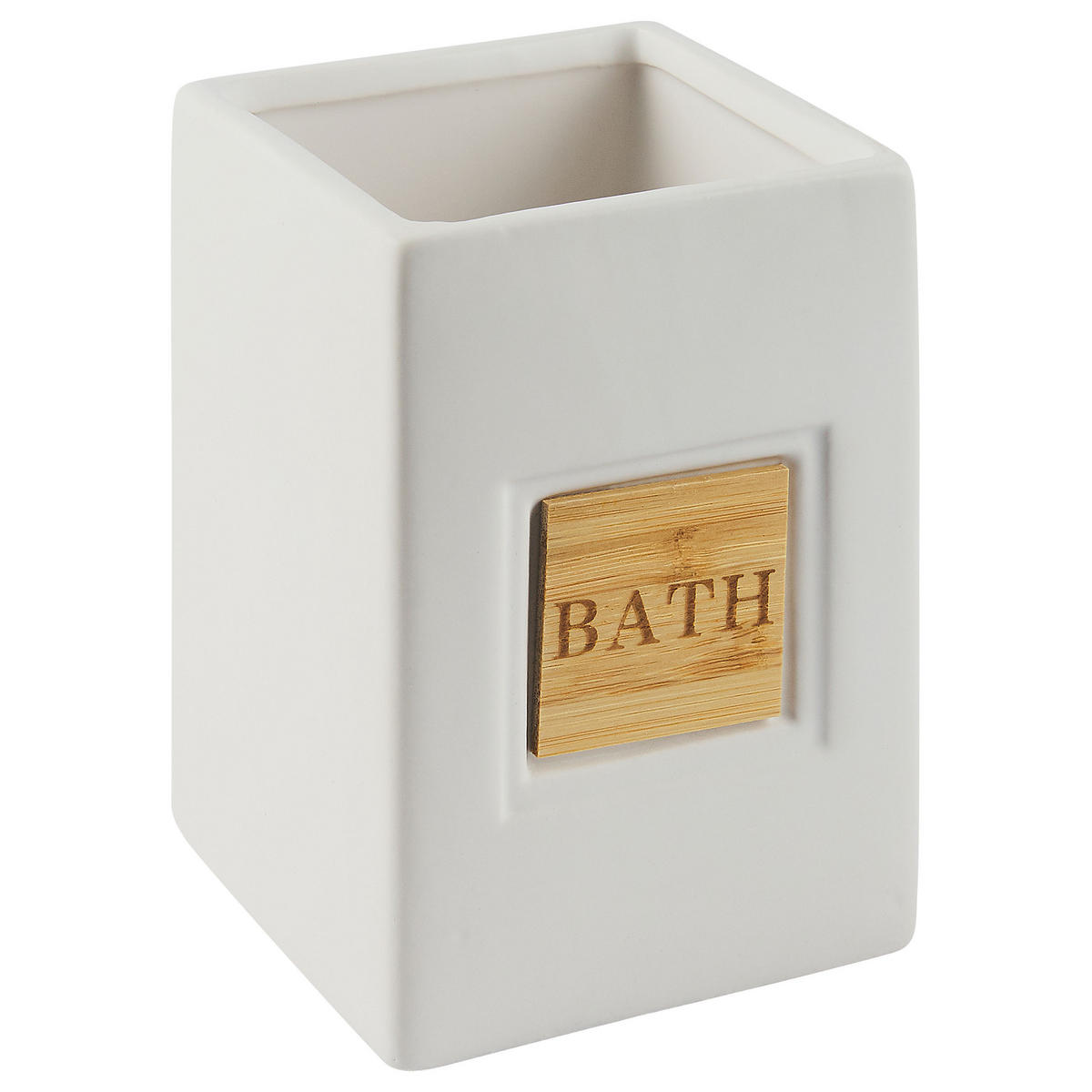 BADEZIMMER Set 4-teilig Keramik beige/heller Holzfarbton Kourou - Hellbraun/Beige, Stein (9/16/6cm) - Beliani