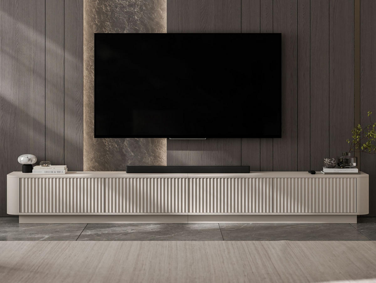 TV skrinka Aurora, set 2 kusov so soklom, matný kašmír, 280 cm - kašmírová, kompozitné drevo (280/37/35cm) - Meble Lindner