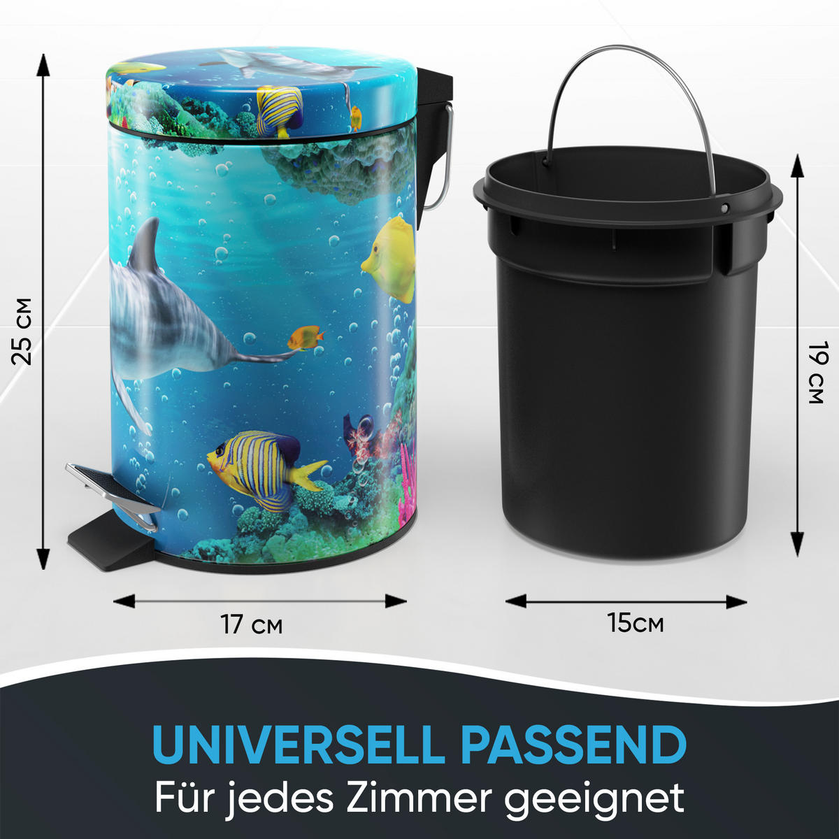 KOSMETIKEIMER Delphin Korallen - Türkis/Blau, Kunststoff/Metall (17/25/25cm) - Sanilo