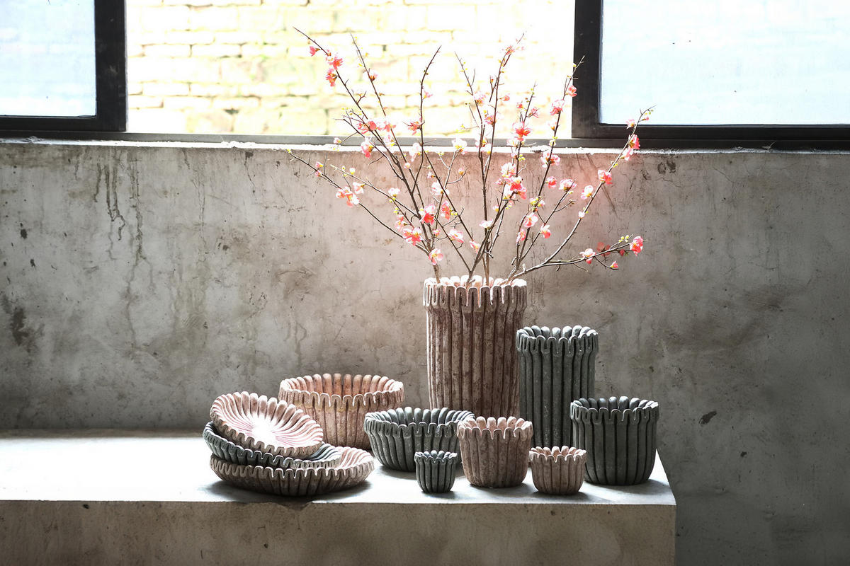 TOPF Raffay Grau 30/30/15cm - Grau, Stein (15cm) - PTMD Collection