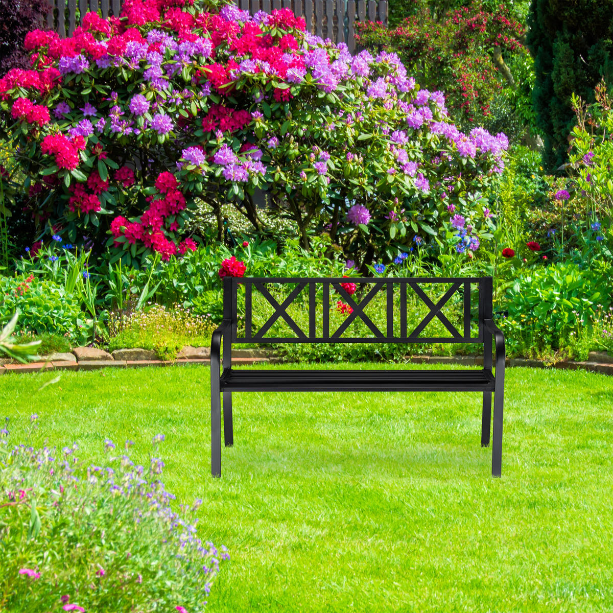 GARTENBANK - Schwarz, Metall (127/81/56cm) - Relaxdays