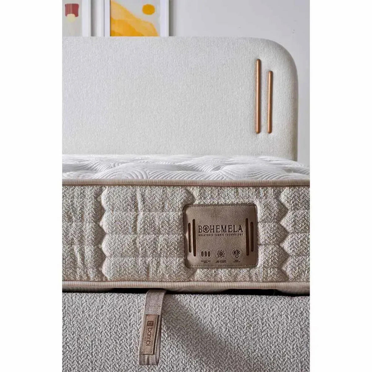 BOXBETT Bohamela Bambi Bett boxspringbett 90x200 mit matratze - Beige, Holz (90/200cm)