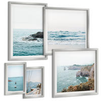 BILDER SET 5er Set - 50x50 cm & 20x30 cm & 40x60 cm Silberner Rahmen - Küstenlandschaftsblick - Silberfarben, Kunststoff (40/60cm) - TULUP