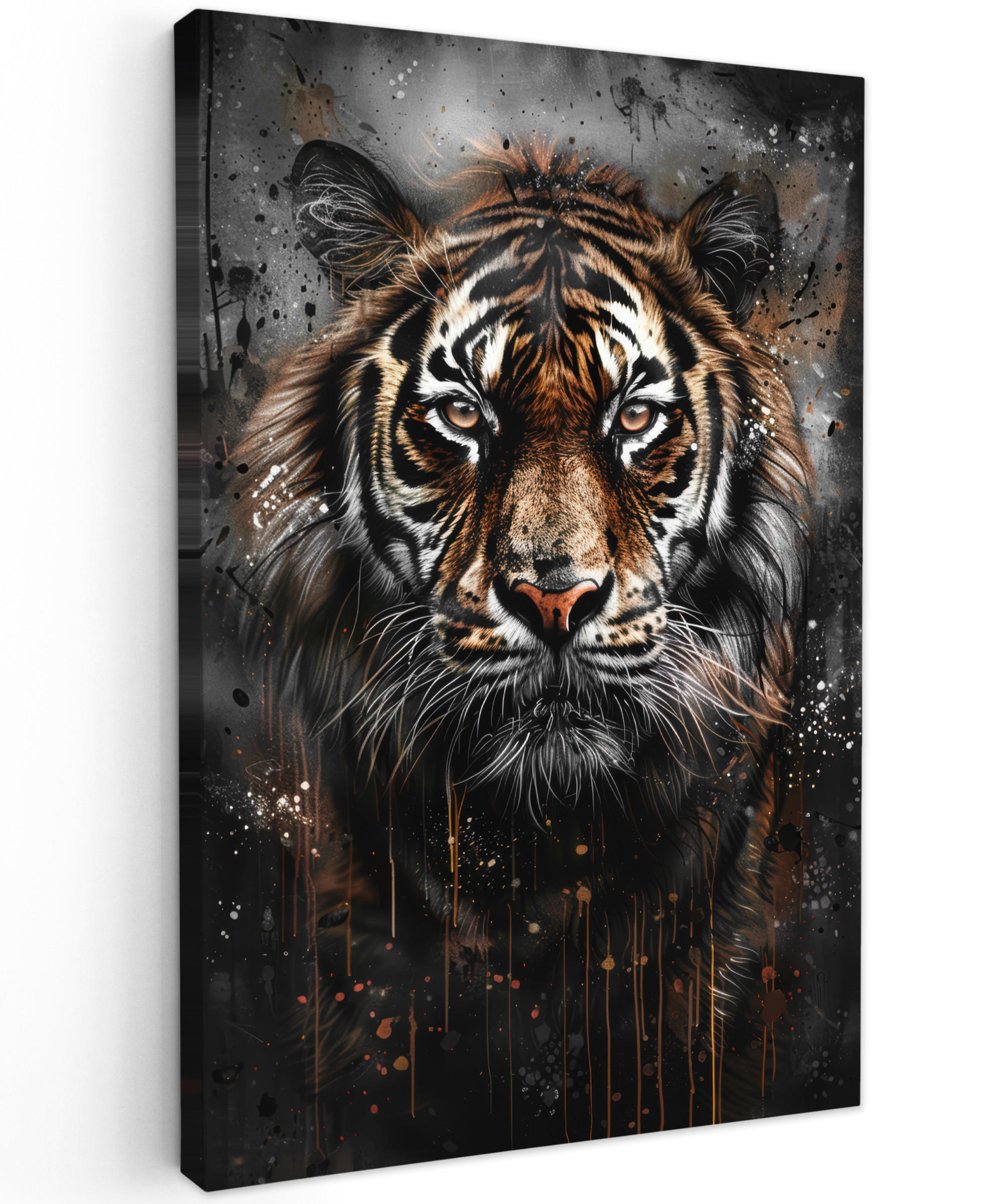 LEINWANDBILD Tiger - Tiere - Porträt - Luxus - Schwarz 60x90 cm - Anthrazit, Textil (60/90cm) - MuchoWow