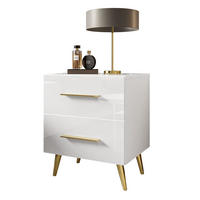 NACHTTISCH AURA LUX mit Hochglanzplatte auf Beinen – Beinfarbe: Gold - Weiß, Holzwerkstoff (45/55/39cm) - Lookway