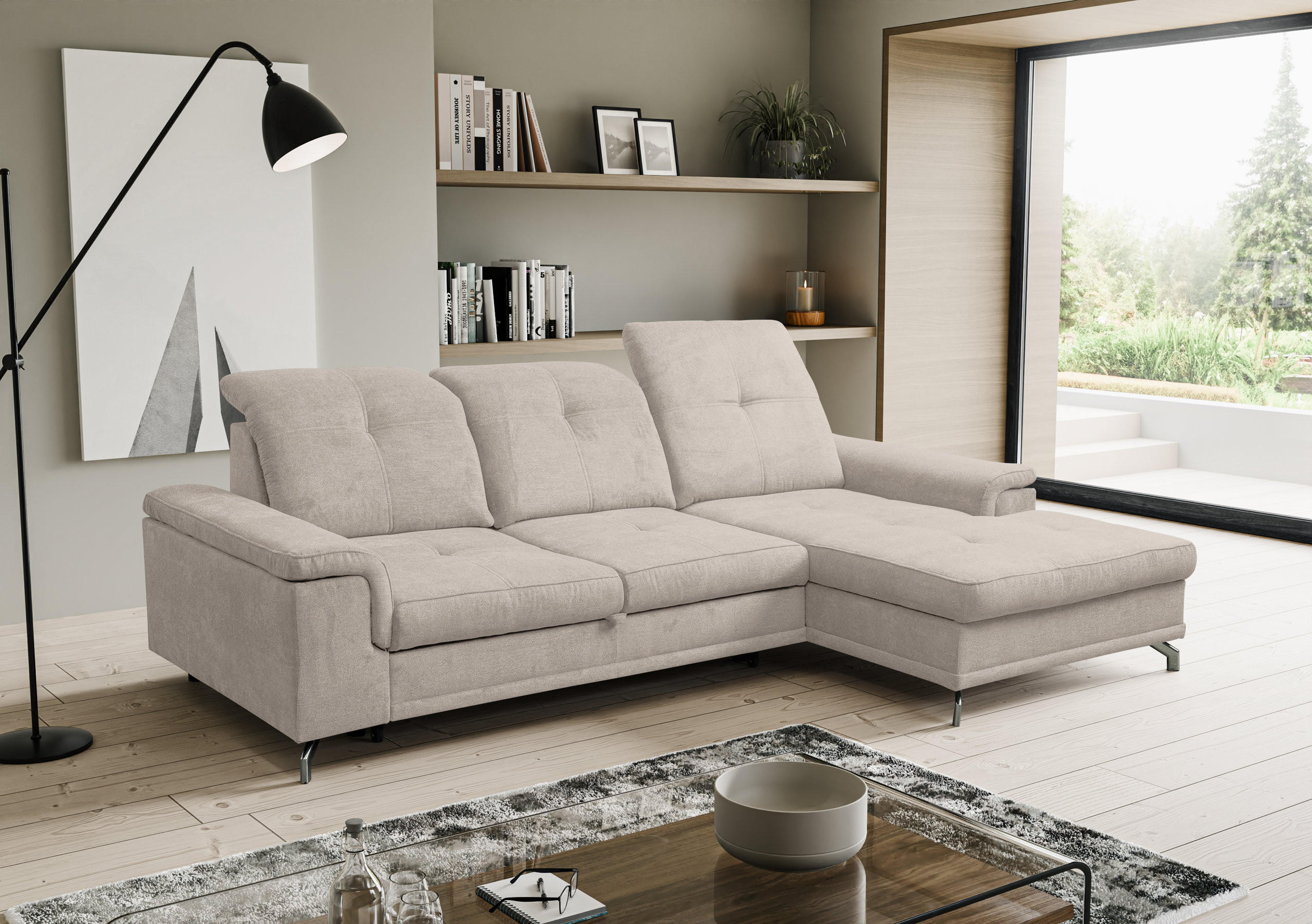 Thumbnail - Venasi Möbel Ecksofa, Beige, Textil, 3-Sitzer, 270x180 cm, Wohnzimmer, Sofas & Couches, Wohnlandschaften, Ecksofas
