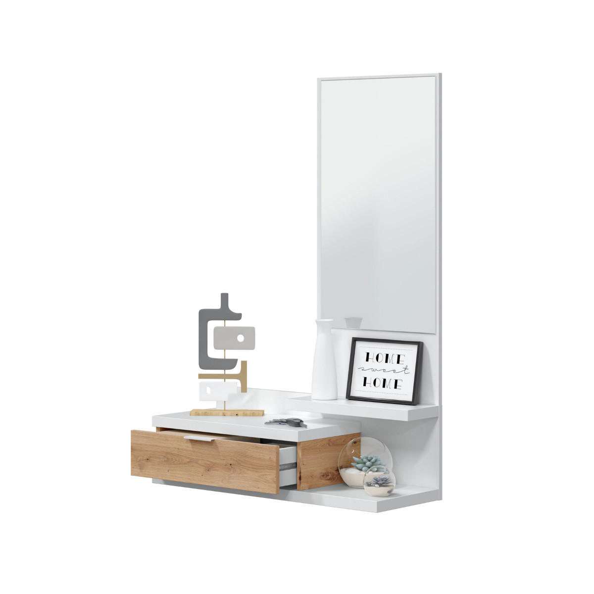 HÄNGEKONSOLE mit 1 schublade und 1 spiegel - dhalia 81/29/116 cm - Weiß, Holzwerkstoff (46.7/29/116cm) - Calicosy
