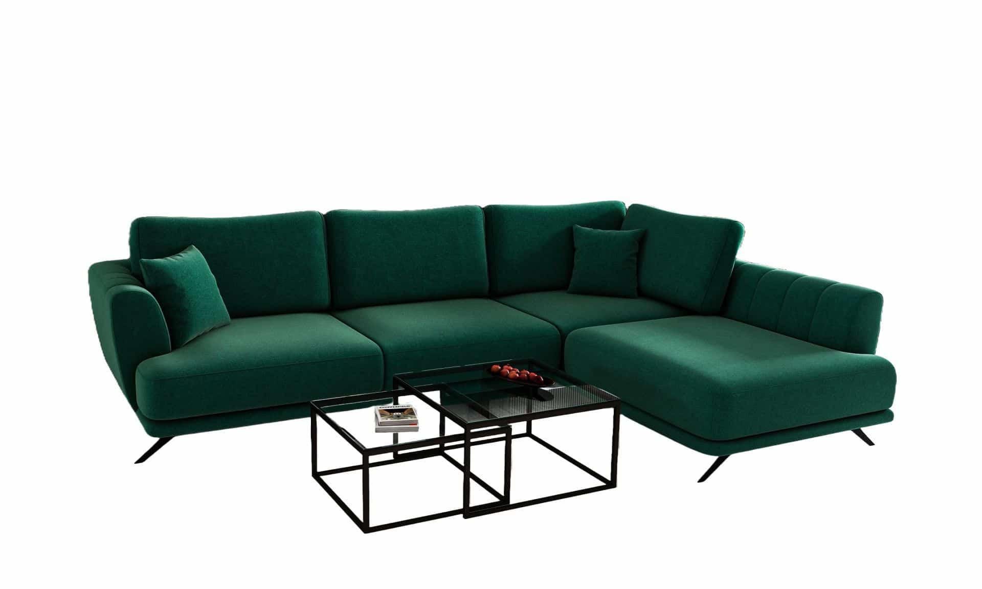 ECKSOFA mit Schlaffunktion und Bettkasten, Lukso-Stoff - Dunkelgrün/Schwarz, Textil/Metall (191/276cm) - Eltap