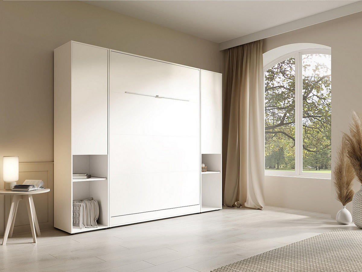 SCHRANKBETT - 2 Personen - holz - weiß Rapili - Weiß, Holz (160/200cm) - Vente-Unique