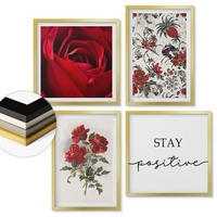 WANDBILDER 4er Set - 50x50 cm & 40x60 cm Goldrahmen - Inschrift mit roten Rosen - Goldfarben, Kunststoff (50/50cm) - ArtPrintCave