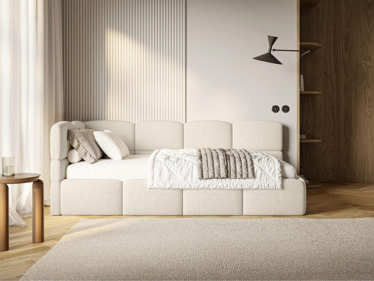 JUGENDBETT Cloudy links mit Rausfallschutz Bouclé Hellbeige - Ecru, Kunststoff/Textil (90/200cm) - Selsey