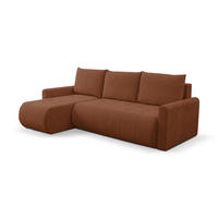 ECKSOFA Primo mit Schlaffunktion und Bettkasten in Cordstoff - Rostfarben/Schwarz, Holz/Holzwerkstoff (245/143cm) - Ravio