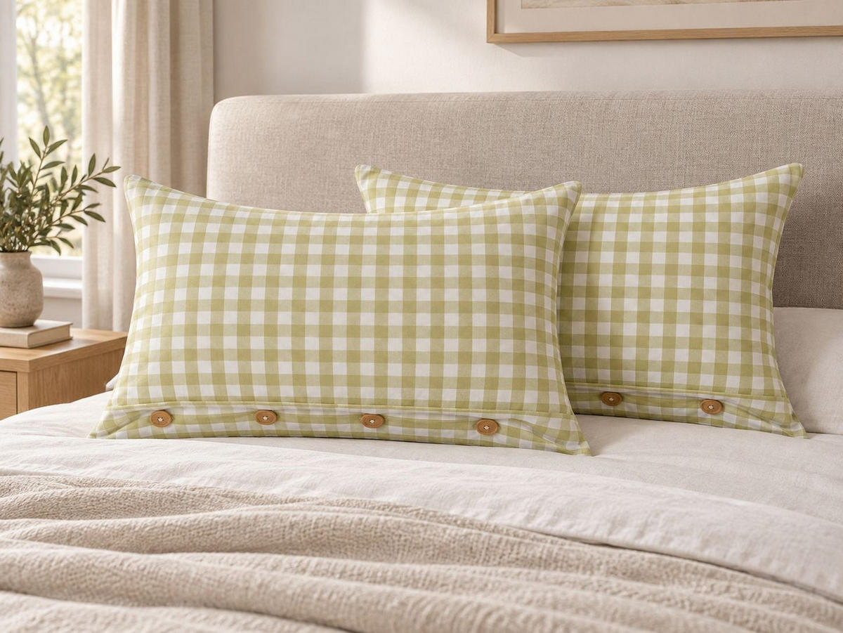 PERNĂ decorativă set de 2 verde oliv 40/60 cm Talya - maro/alb, material textil (40/60cm) - Beliani
