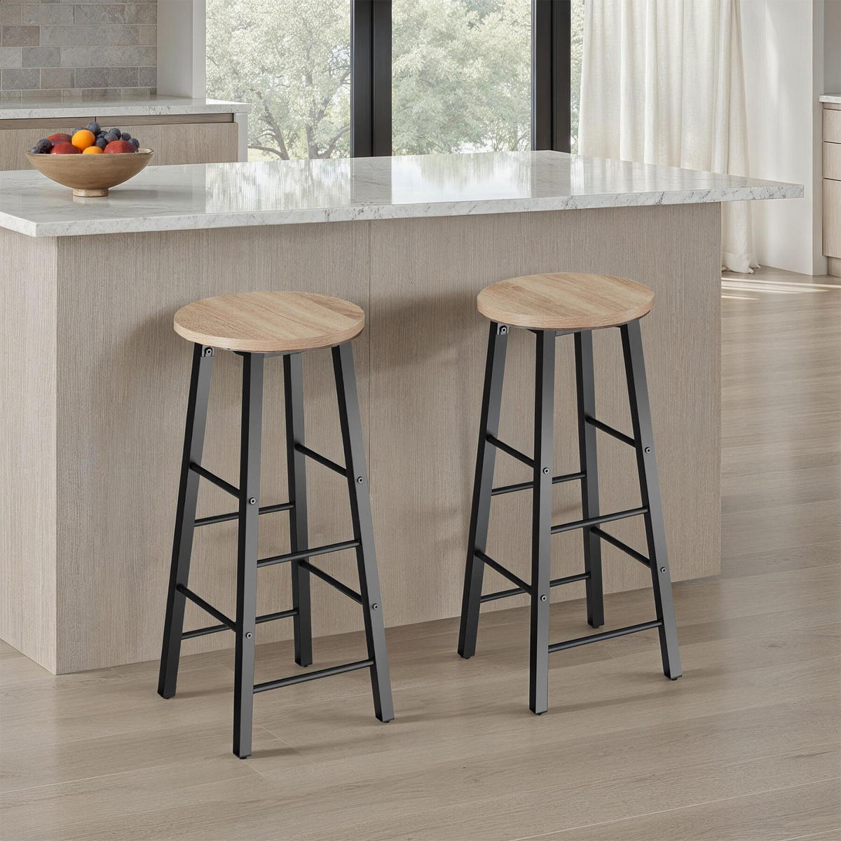 BARHOCKER 2er Set Keynes,Sitzhöhe 72,5 cm,Industrial Holz hell - Naturfarben, Holzwerkstoff (31/72.5/31cm) - tectake
