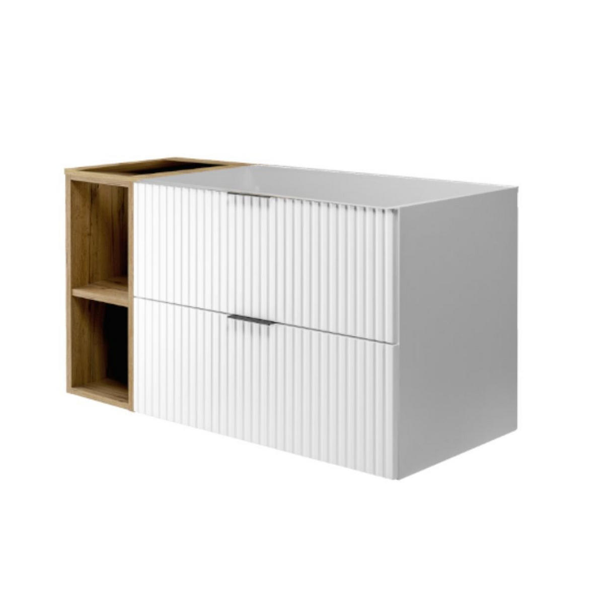 WASCHBECKUNTERSCHRANK FLOW mit Regal Weiß matt/Eiche 100/57/46 cm - Weiß, Holzwerkstoff (100/57/46cm) - Rodan