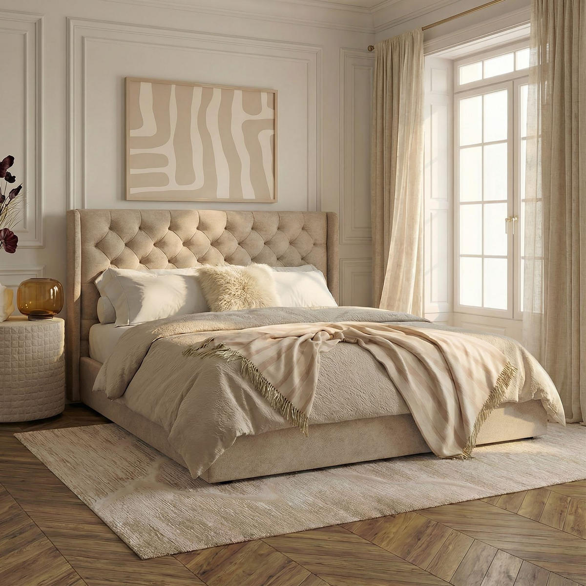 POLSTERBETT SAMPERI 180x200 cm beige - Beige, Textil (180/200cm) - IDIMEX
