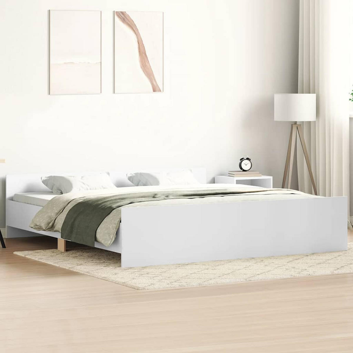 BETTGESTELL Mit Kopf- Und Fussteil Weiss 200/200 Cm - Weiß, Holzwerkstoff (200/200cm) - vidaXL