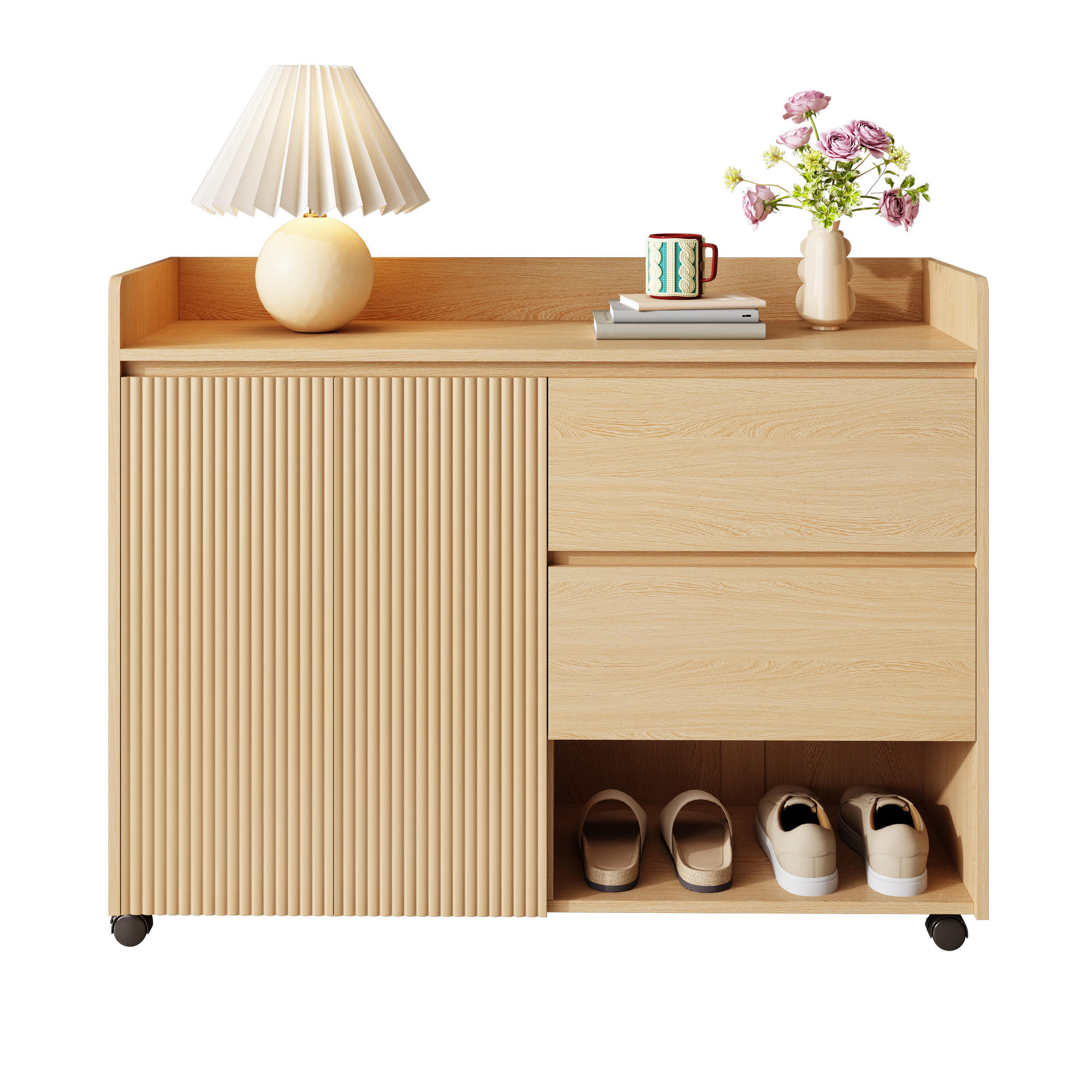 SCHUHSCHRANK aus MDF 110x35x86cm in Natur mit Rollen & Bremsen - Naturfarben, Holzwerkstoff (110/86/35cm) - Modfu
