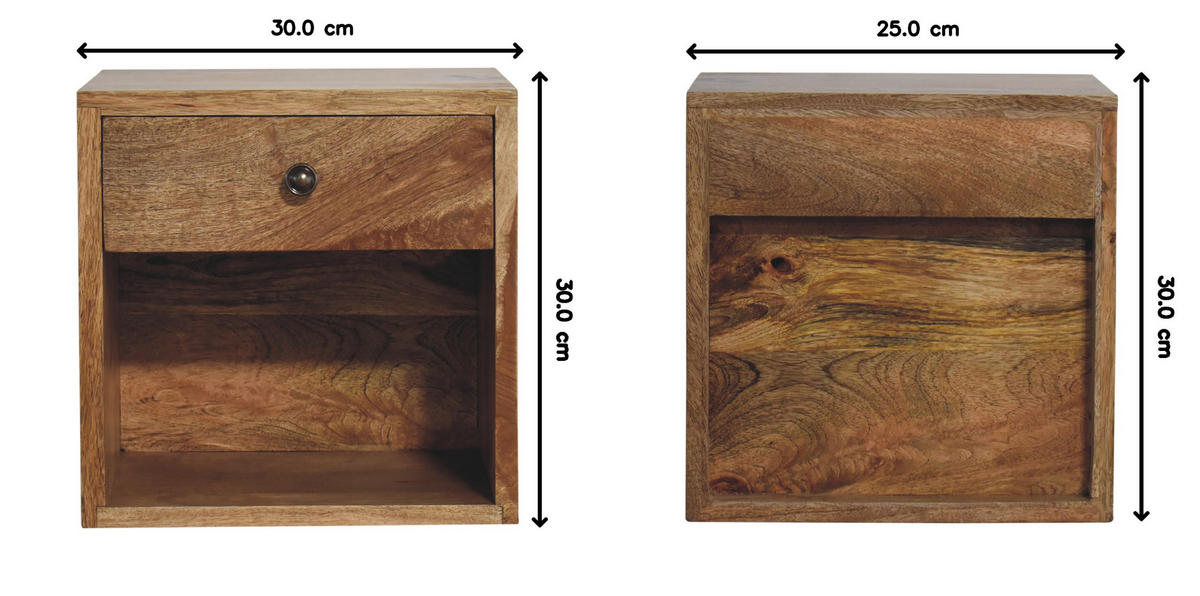 NACHTTISCH Levitate, Wandmontiert, 1 Schublade, 1 Offenes Fach, Beige - Kastanienfarben/Messingfarben, Holz/Metall (30/30/25cm) - Artisan Furniture