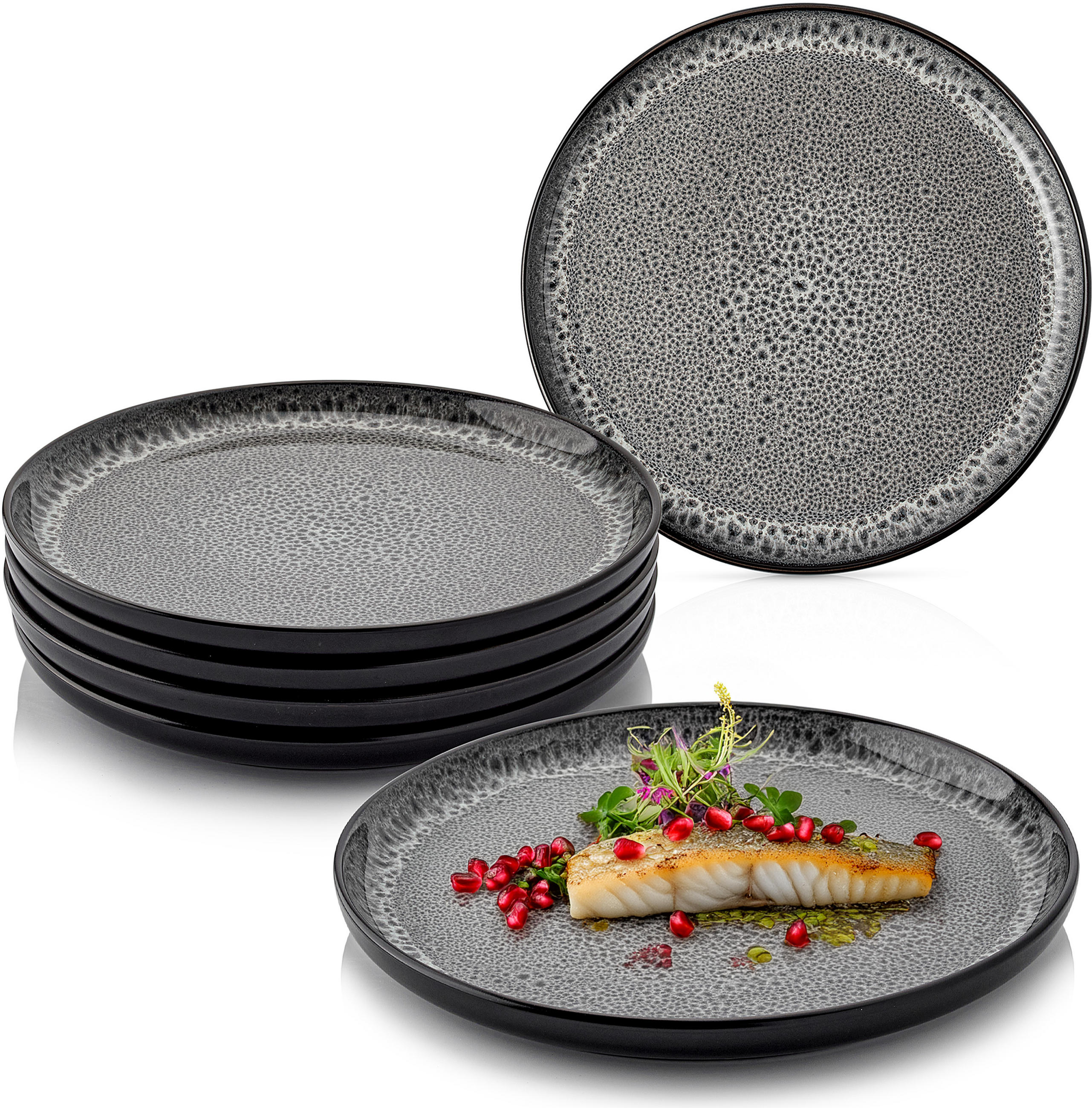 SPEISETELLER SET SYDNEY - 6 teilig aus Steingut - Grau, Keramik (17cm) - Sänger
