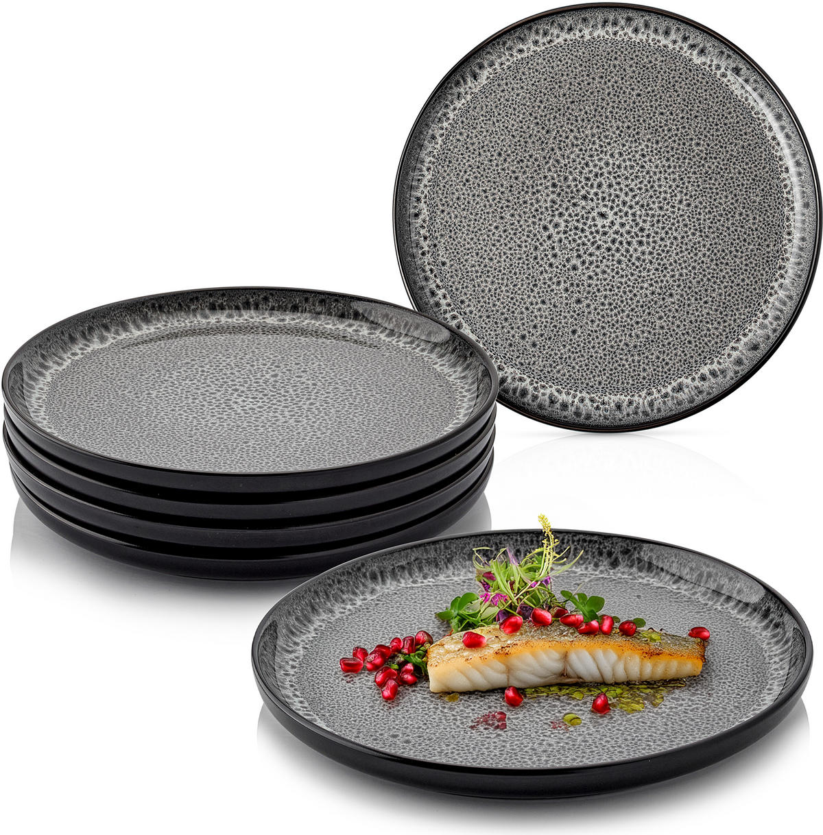 SPEISETELLER SET SYDNEY - 6 teilig aus Steingut - Grau, Keramik (17cm) - Sänger