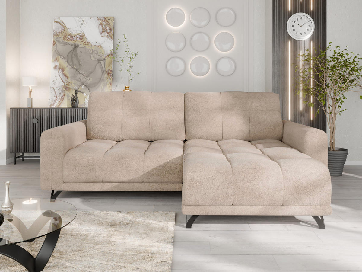 ECKSOFA Ferrino L-Form, Recamiere beidseitig montierbar, Beige - Beige, Holz (174/234cm) - Panda Möbel