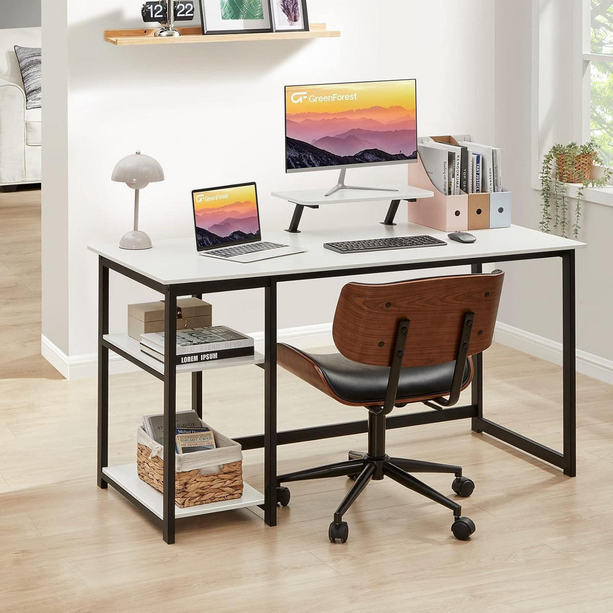 SCHREIBTISCH mit Stauraum und Monitorständer 120 x 50 cm Weiß - Weiß, Holzwerkstoff (120/55/75cm)
