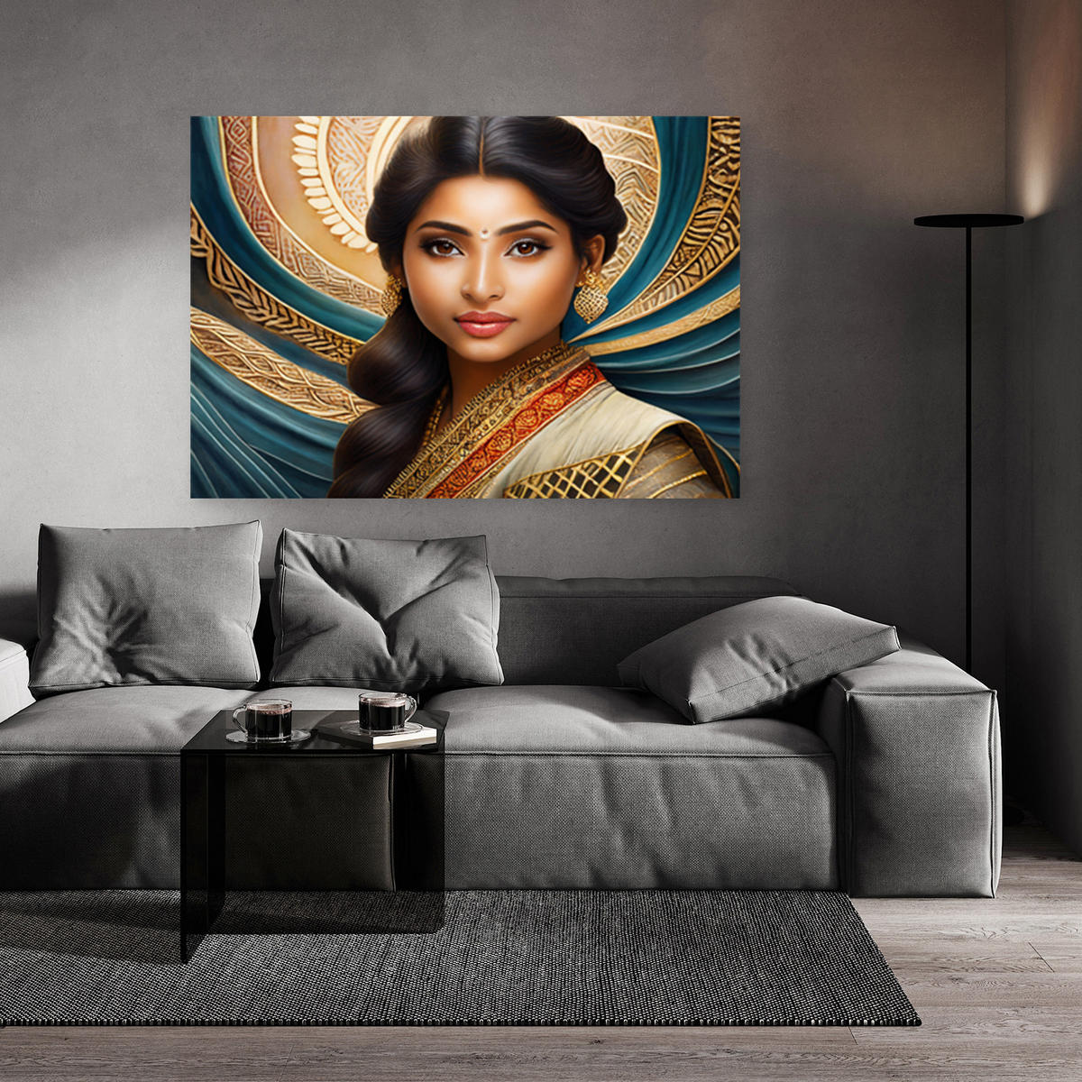 WANDBILD frau porträt mandala - Beige, Textil (60/40cm) - Feeby