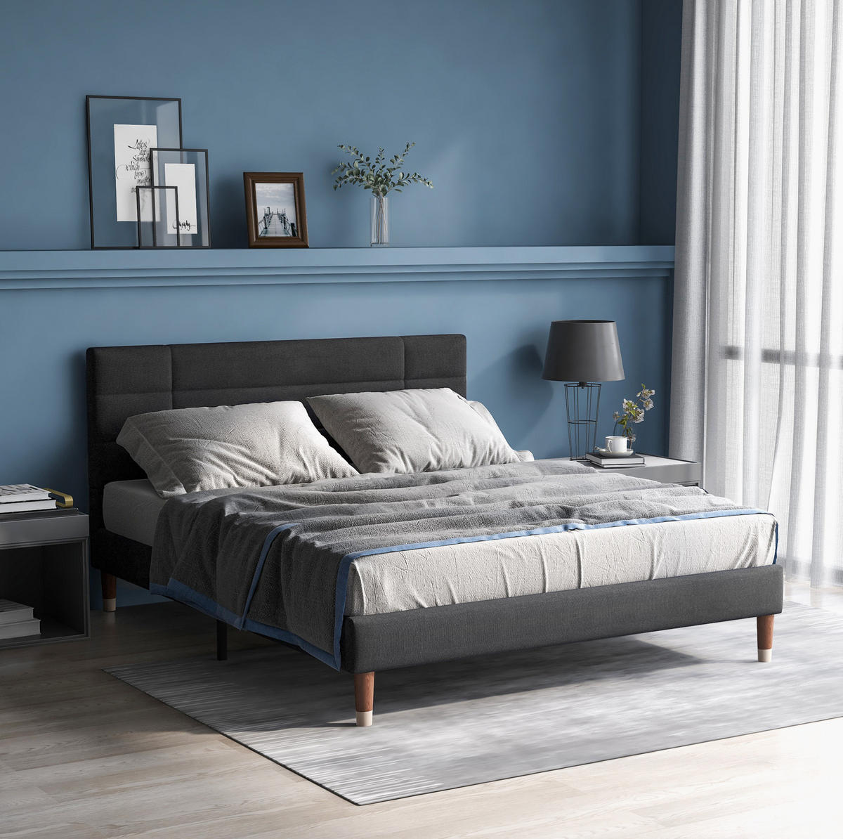 POLSTERBETT 140/200 cm mit Lattenrost, Matratze und Stauraum unter dem Bett, Grau - Grau, Holzwerkstoff (140/200cm) - Redom