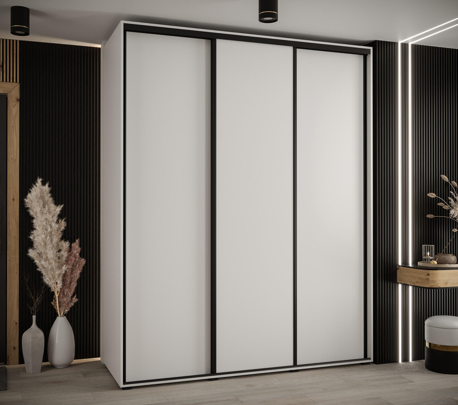 SCHWEBETÜRENSCHRANK 235,2/200/45 3-türig - Schwarz/Weiß, Holz/Metall (200/235/45cm) - Abiks Möbel