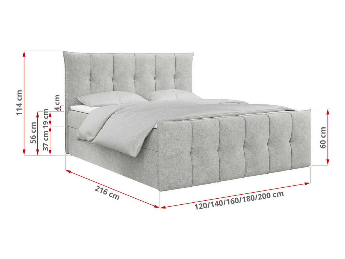 BOXBETT PREMIUM 11 180/200 Hellgrau Struktur - H3 - Hellgrau, Holz/Textil (180/200cm) - MKS