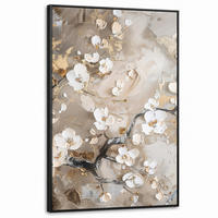LEINWAND Bilder mit Rahmen - Blumen - Weiß - Gold - Beige - Luxus - 100x150 - Greige, Textil (100/150cm) - MuchoWow