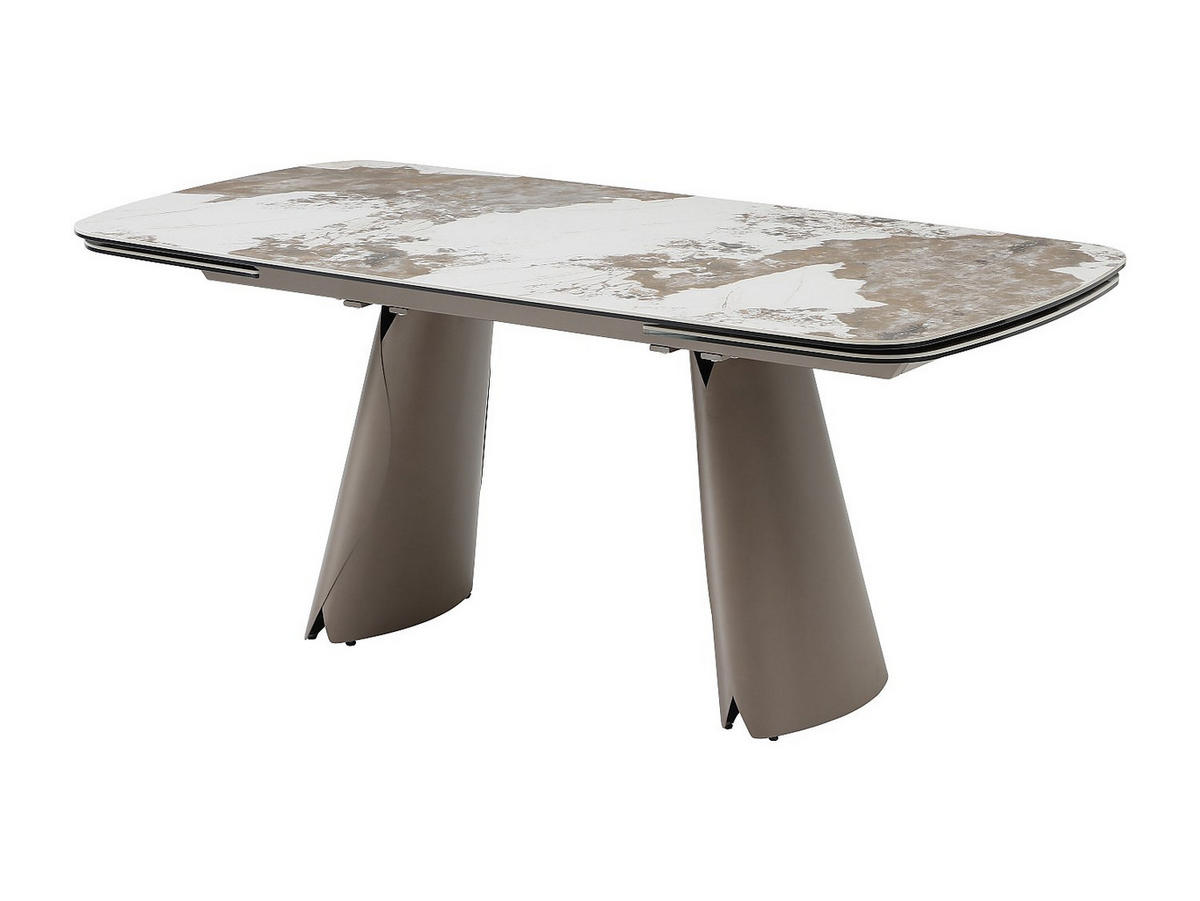 ESSTISCH ausziehbar 6-10 Personen - Keramik, Sicherheitsglas & Metall Bronze - Marmoroptik Weiß & Grau - FARUDI de Maison Céphy - Grau, Keramik (260/90/75cm) - Vente-Unique