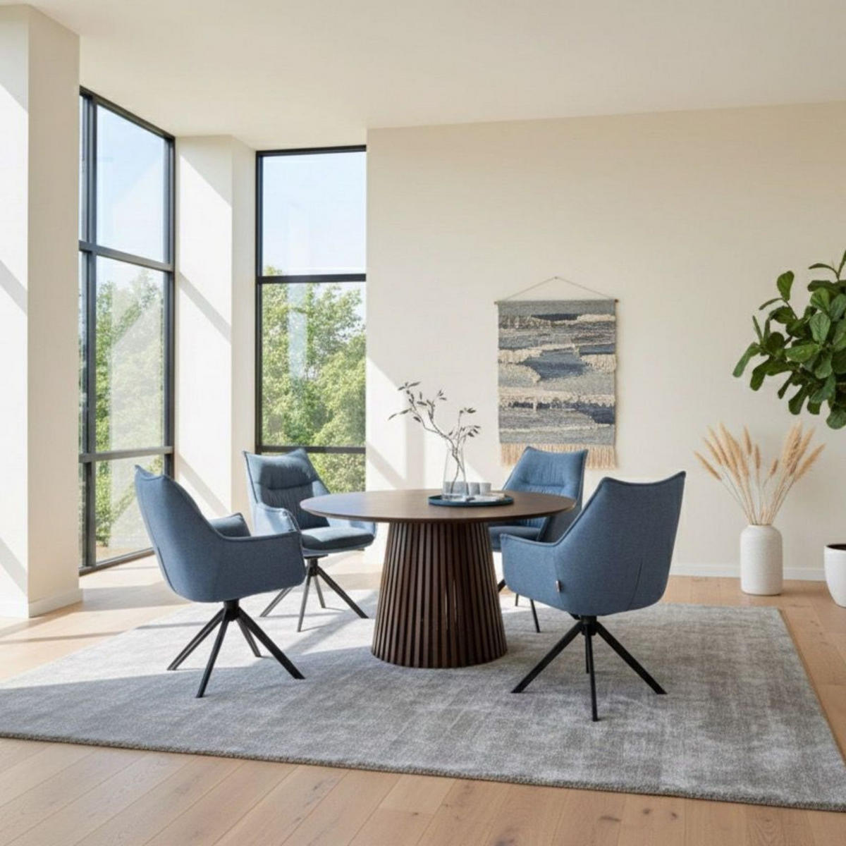 ESSZIMMER-SET Ginosa und Barletta - Blau, Holz/Textil (120/76/120cm) - Mr. Deko