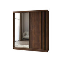 SCHWEBETÜRENSCHRANK Neli 200 cm mit Lamellen und Spiegel 2-türig, Nuss Warmia, schwarz - Dunkelbraun/Schwarz, Kunststoff (200/216/61cm) - Margaret Hadas24