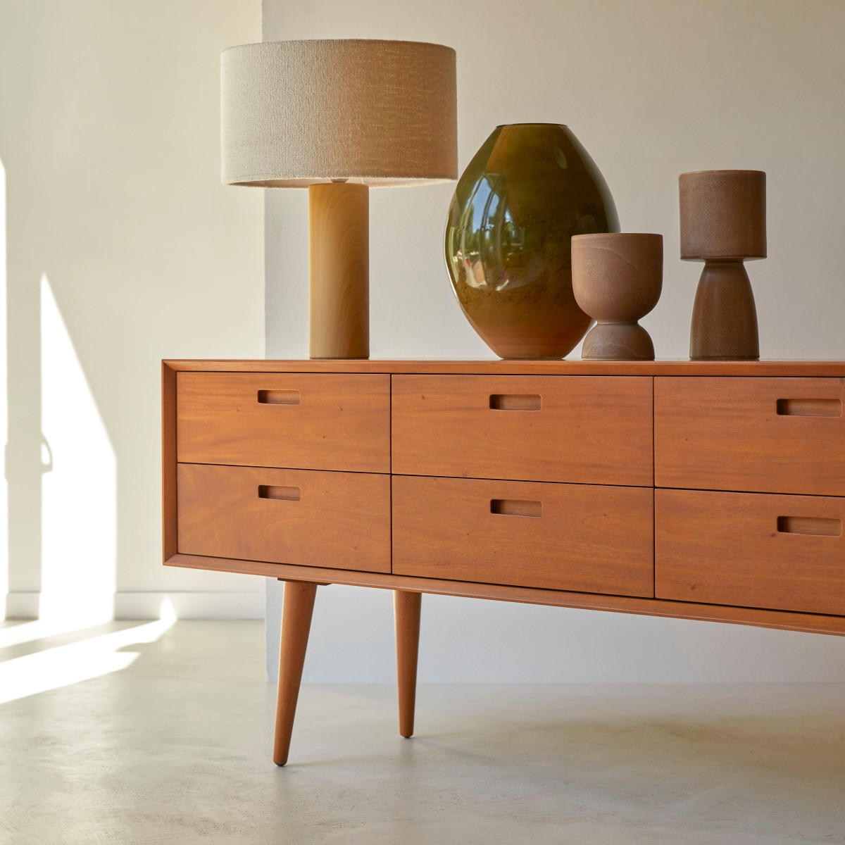 KOMMODE Magda 50's Natur aus Mahagoni - Naturfarben, Holz (204/68/42cm) - Tikamoon